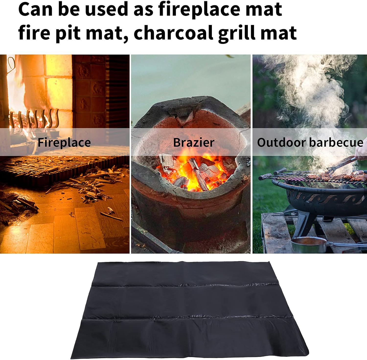 Tyenaza Charcoal Grill Mat, 50x35.8 Inch Fireplace BBQ Floor Mat Fire Retardant OilProof Non-Slip Charcoal Grill Pad