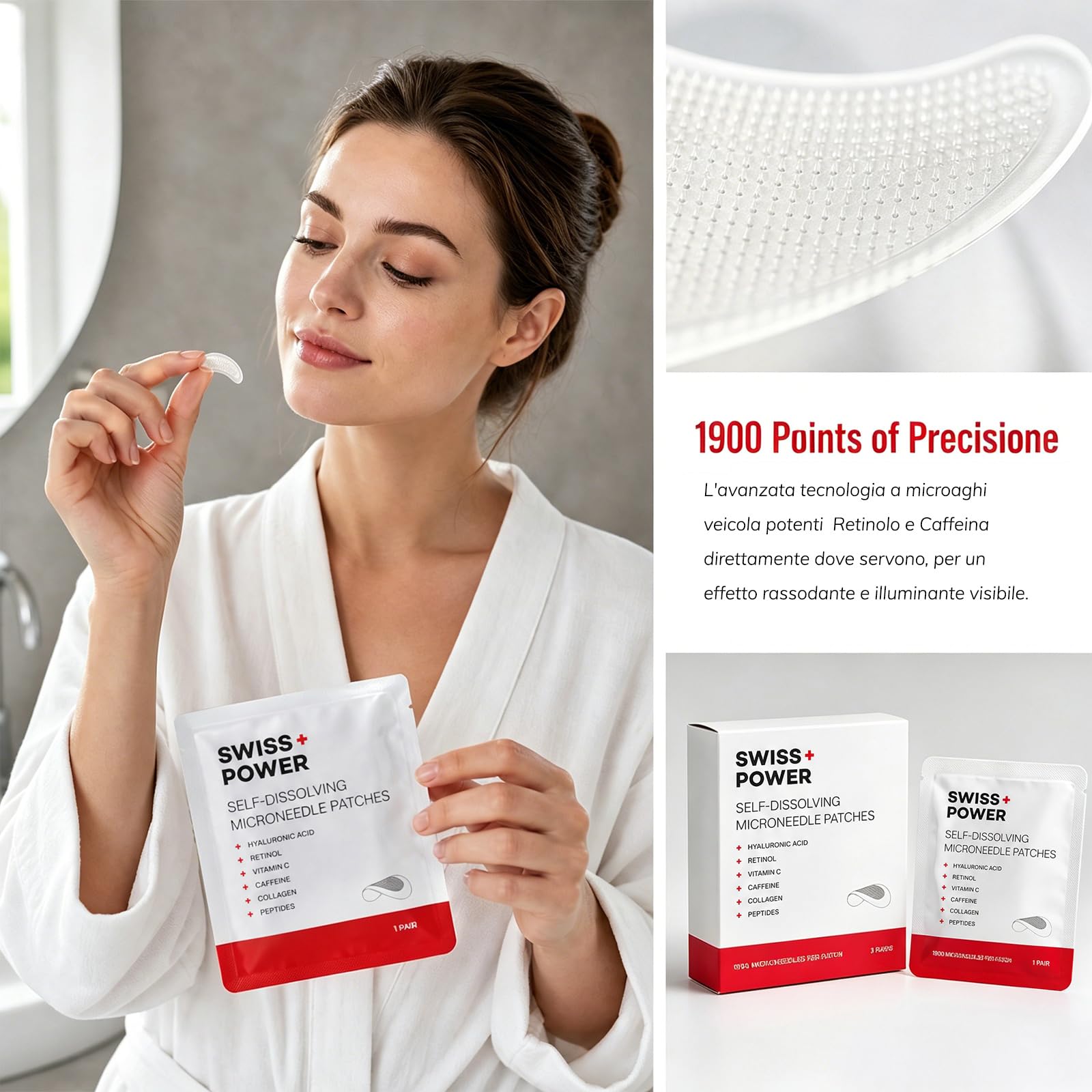 Swiss Power Patch Occhi con Microaghi, 2026 Nuovo Swiss Power Cerotti Occhi Antirughe, Maschera Occhi per Occhiaie e Borse, Siero Energizzante per Occhiaie e Gonfiore, Linee Sottili, Rughe (6)