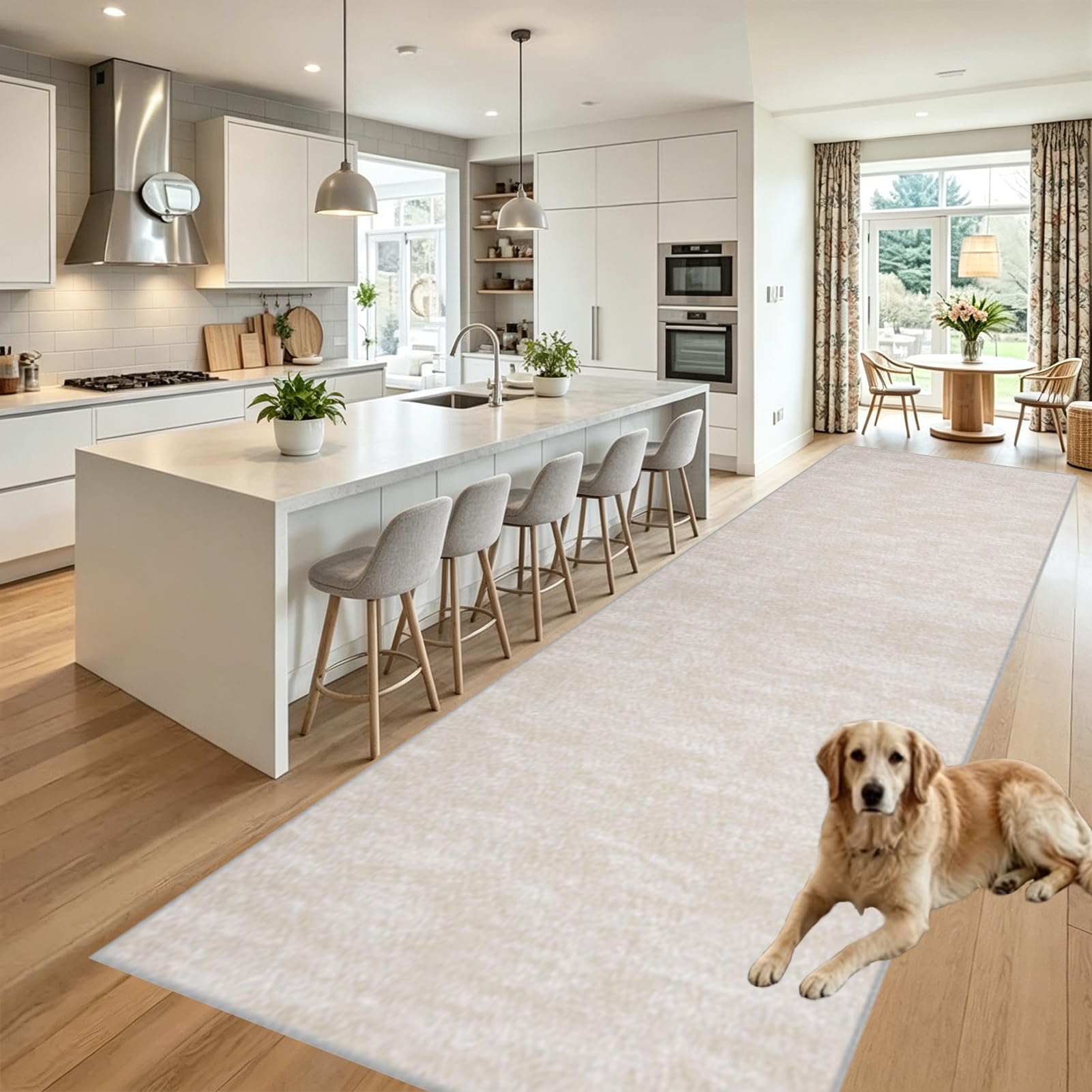 Küche Teppiche Waschbarer LäUfer Flur Teppich rutschfest Teppiche für Küchen Hallway Bettvorleger Wohnzimmer Schlafzimmer Carpet 120 x 300 cm Beige