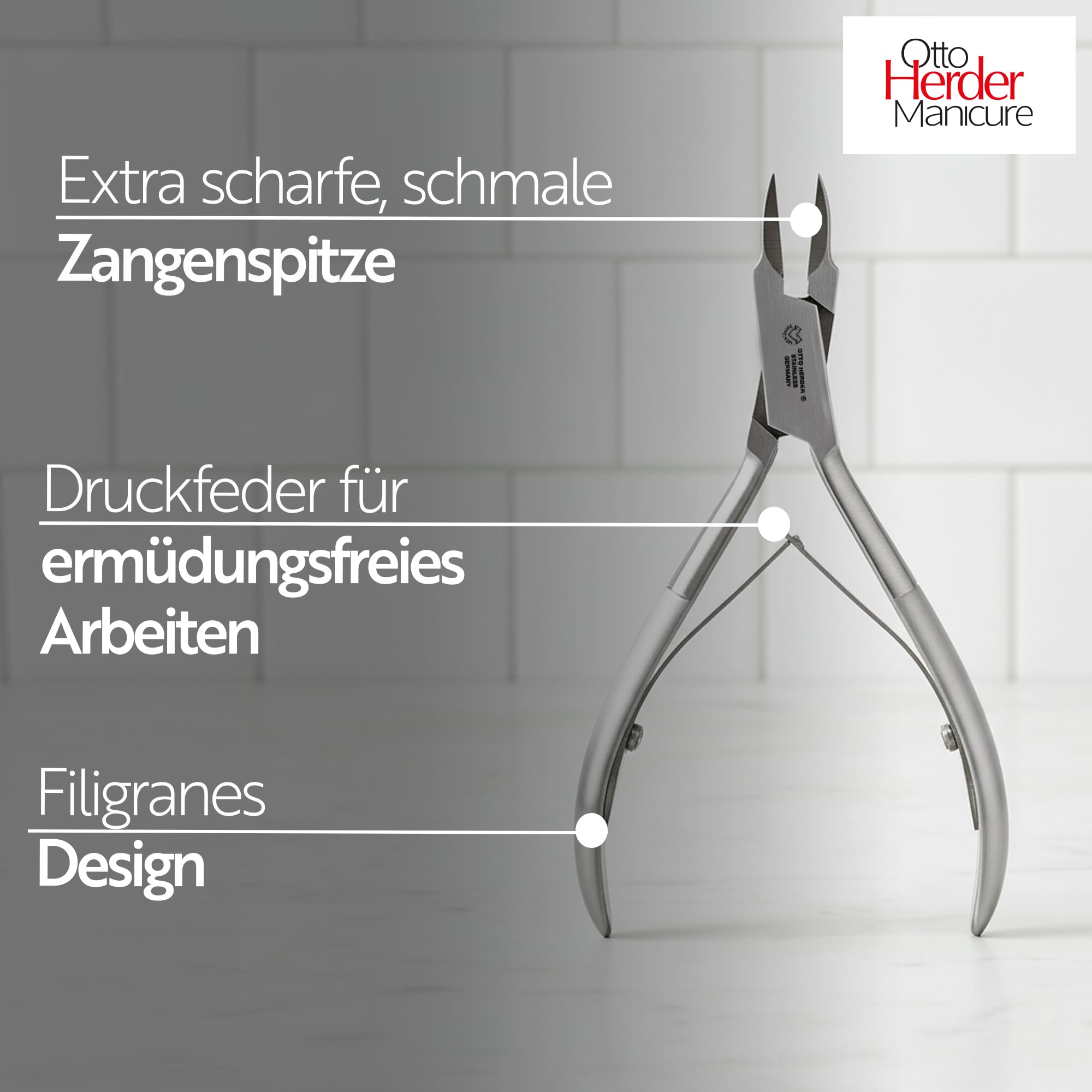 OTTO HERDER - Eckenzange 11,2cm rostfrei für die Fusspflege - Nagelzange Spitz mit schlanker dünner Schneide speziell für eingewachsene Nägel