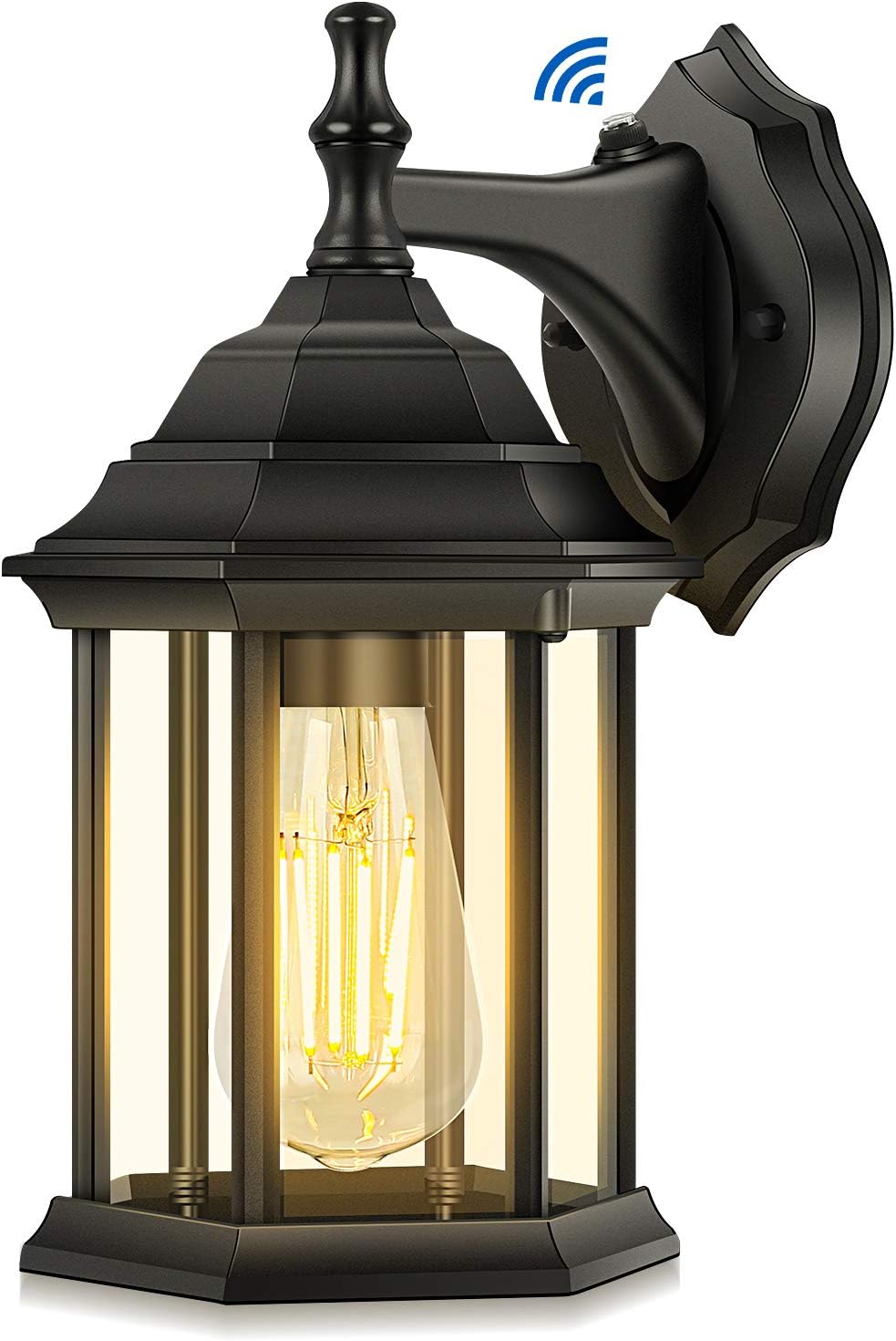 Dusk to Dawn Sensor Outdoor Wall Lantern, Exterior Wall Light Fixture with E26 Base Socket, Wall Mount Sconce Waterproof Anti-Rust Matte Black Wall Lamp with Clear Glass for Garage Doorway Porch