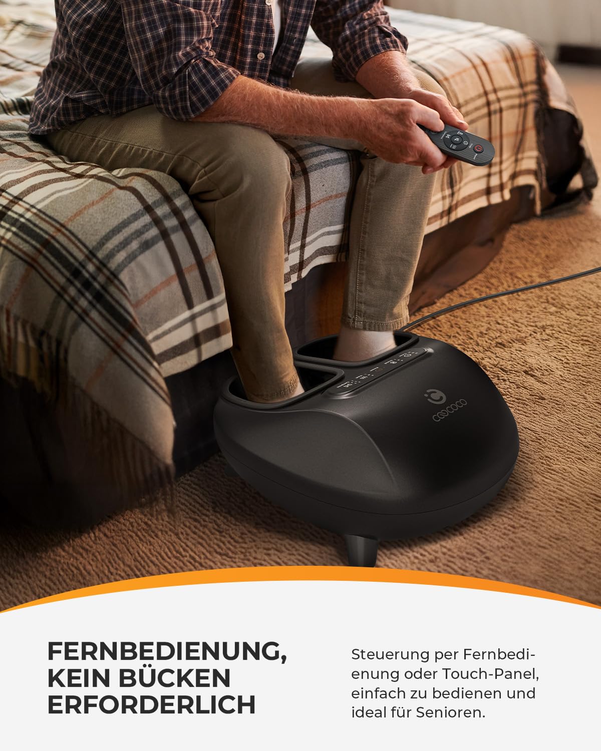 CooCoCo Fussmassagegerät elektrisch mit Wärme & Fernbedienung | ABS Shiatsu Fußmassagegerät mit Kompression, massagegerät für füße, Geschenk für Frauen & Männer