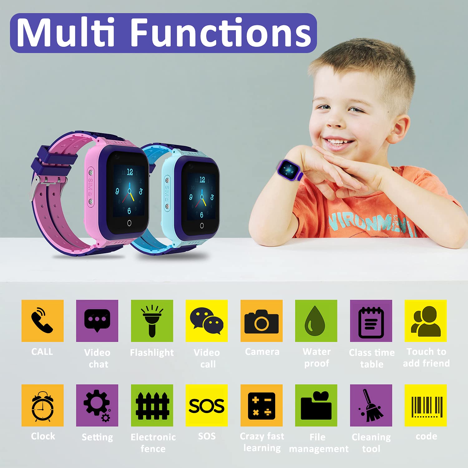 Reloj Inteligente con GPS 4G actualizado niños y niñas, Reloj Inteligente Deportivo IP67 a Prueba Agua con cámara, videollamada WiFi, SOS, 2 Correas de Reloj de Estilo para niños de 3 a 14 años