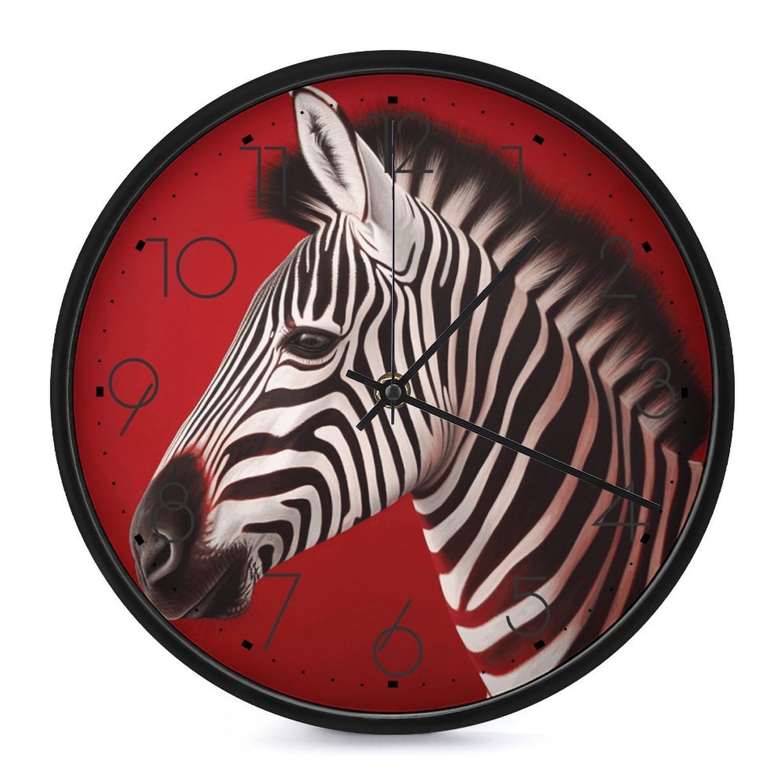 Horloge murale zébrée rouge MUSM 30cm ronde et silencieuse vintage