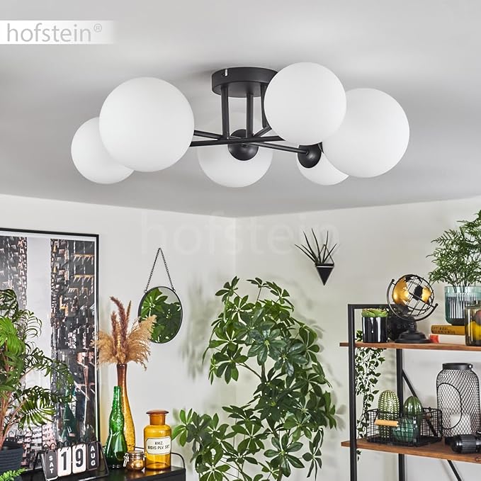 hofstein HOFSTEIN Plafondlamp Chehalis, plafondlamp van metaal/glas in zwart/wit, lamp in modern retro/vintage design met glazen kap (Ø 12 cm, 15 cm), 6 x G9, zonder lampen photo 3