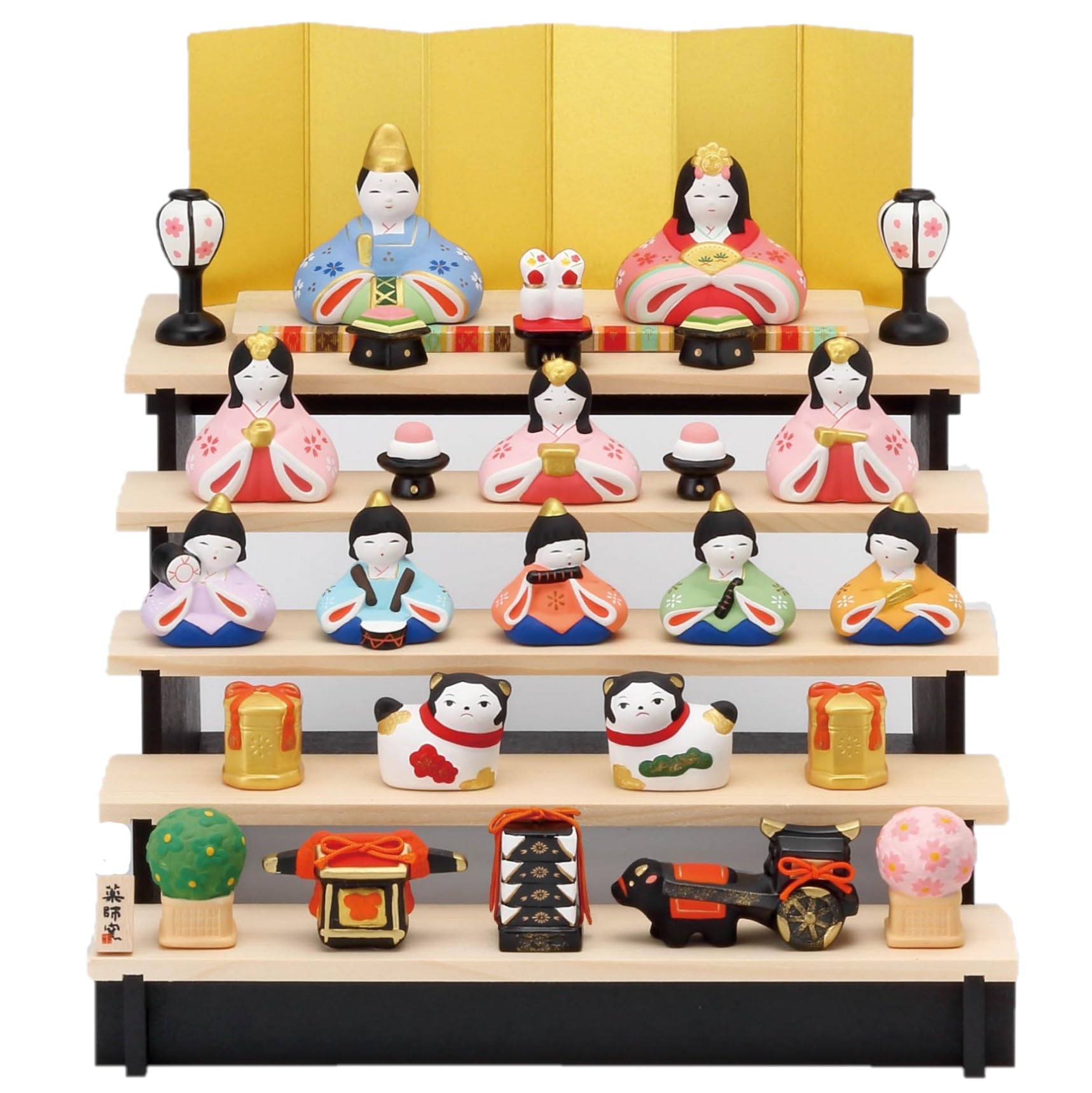 薬師窯 桃の節句 ひな人形 錦彩 さくら雛(組み立て式五段飾り