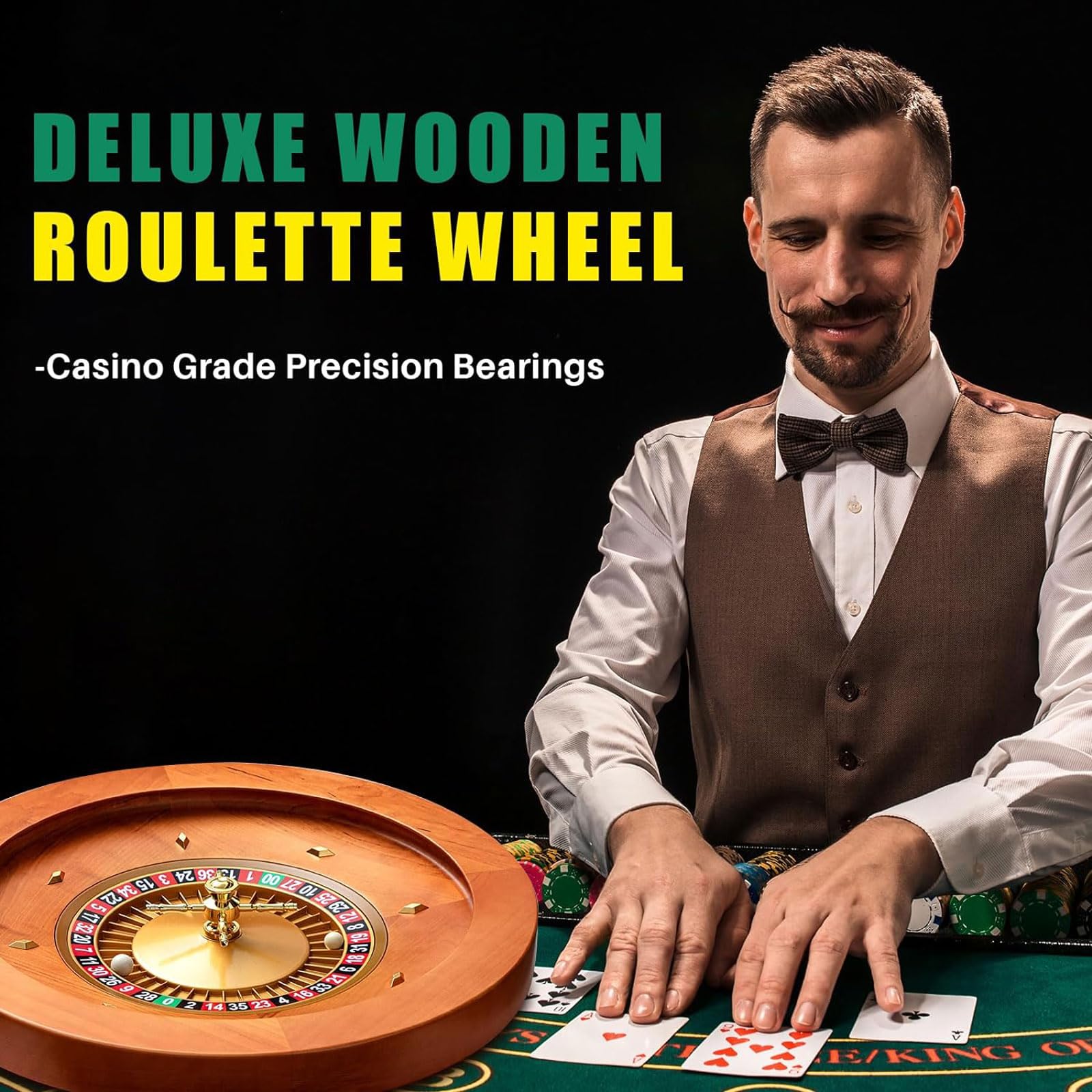 Rueda de Ruleta de Madera de 20 Pulgadas con 4 Bolas de Ruleta, Juegos de Mesa de Ocio para Uso Profesional en el hogar o Fiesta Nocturna
