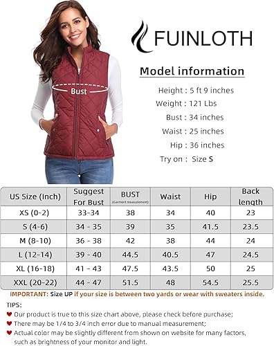 Vista 4 de Fuinloth - Chaleco acolchado para mujer, diseño de cuello alto, ligero, con cierre