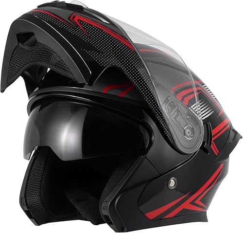 Miniatura 3 de Spark Cascos de motocicleta abatibles para adultos, casco de cara completa certificado por DOT con doble visera y hebilla de liberación rápida, ABS