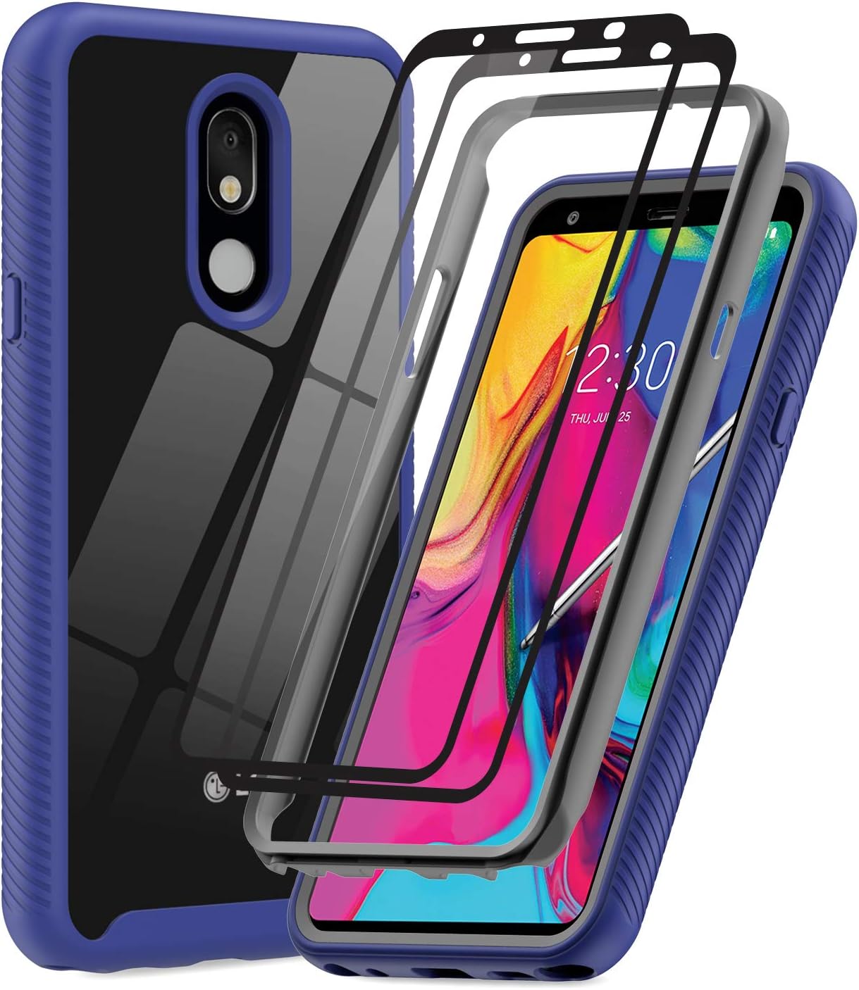 LeYi Compatible for LG Stylo 5 Case, Stylo 5 Phone Case with Tempered Glass Screen Protector [2 Pack], Full-Body Rugged Hybrid Bumper Shockproof Phone Cases Cover for LG Stylo 5, Navy Blue