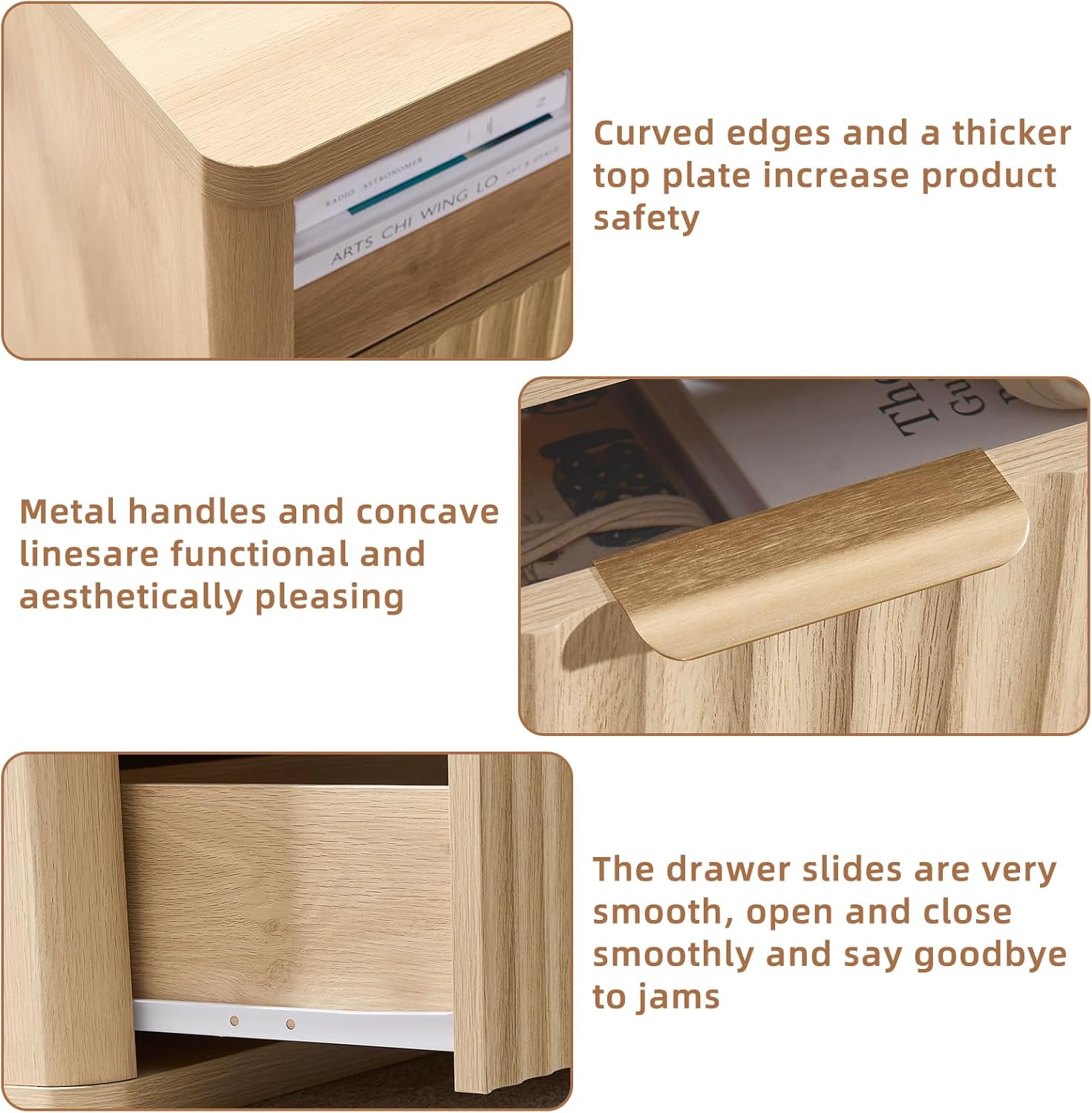 LEYAOYAO 31" Wide Fluted Nightstand Set of 2 with Charging Station, Oversized Extra Large 2 Drawers Night Stand,Natural Wood Bedside Table,Tall End Tables,Modern Chest of Drawers Dressers for Bedroom