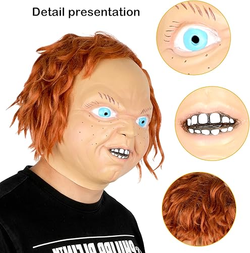 Miniatura 3 de nezababycos Máscara de Chucky para Halloween, película de terror de terror, máscara de cabeza de Chuckie, máscara espeluznante, disfraz de cosplay