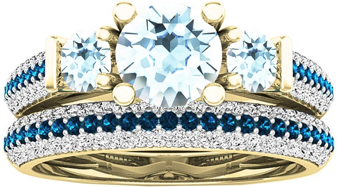 Dazzlingrock Collection Round Aquamarine with Blue & White Diamond 3 Stone Engagement Ring Set (5.5mm Centre Stone) for Women in 10K Solid Gold