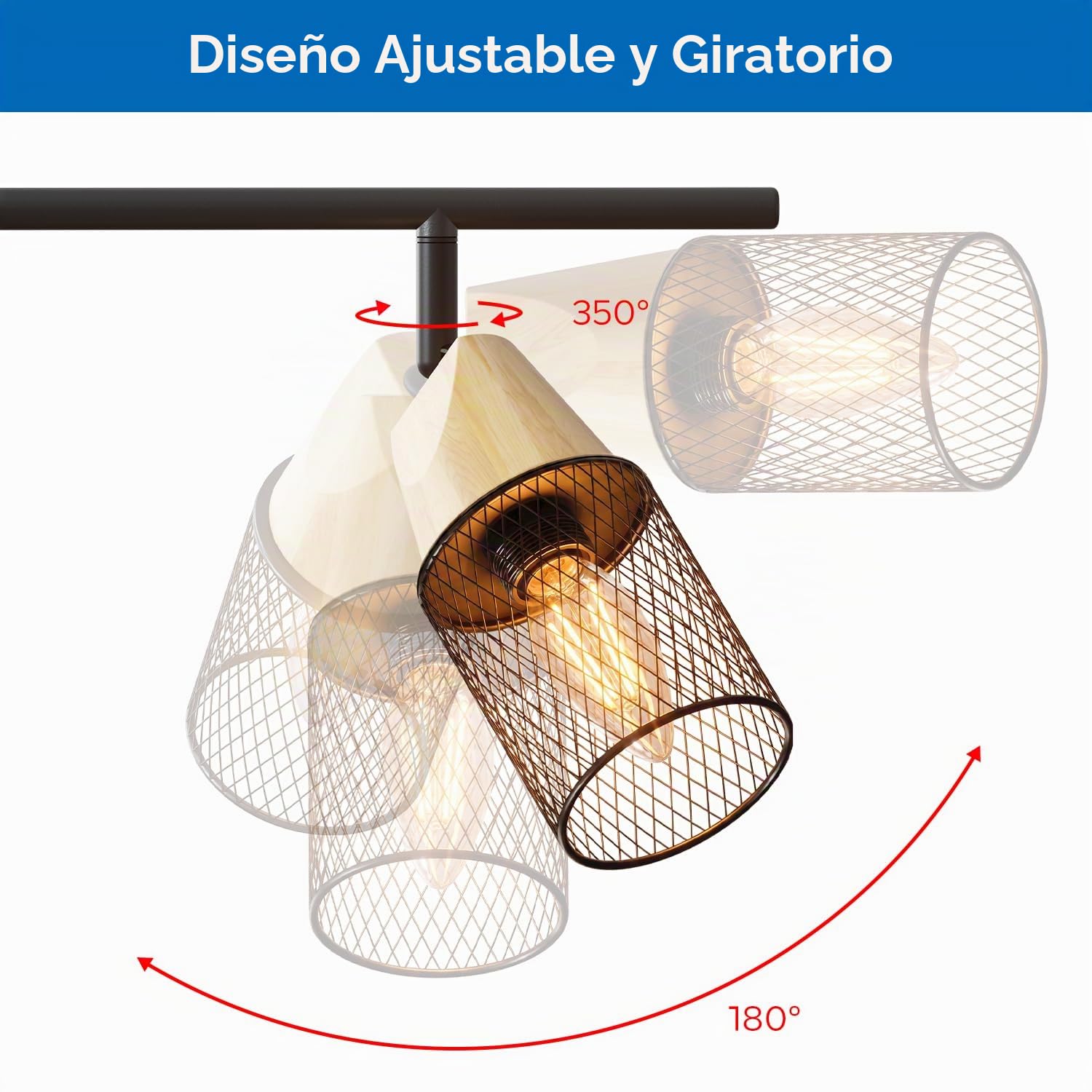 ANWIO Lampara Techo 4 Luces, Focos LED Interior Techo E14, Foco Ajustable 350°, Lamparas de Techo Negra, Lamparas LED Techo para Cocina, Pasillo, Salón, Entrada, Cafetería（Sin Bombilla）