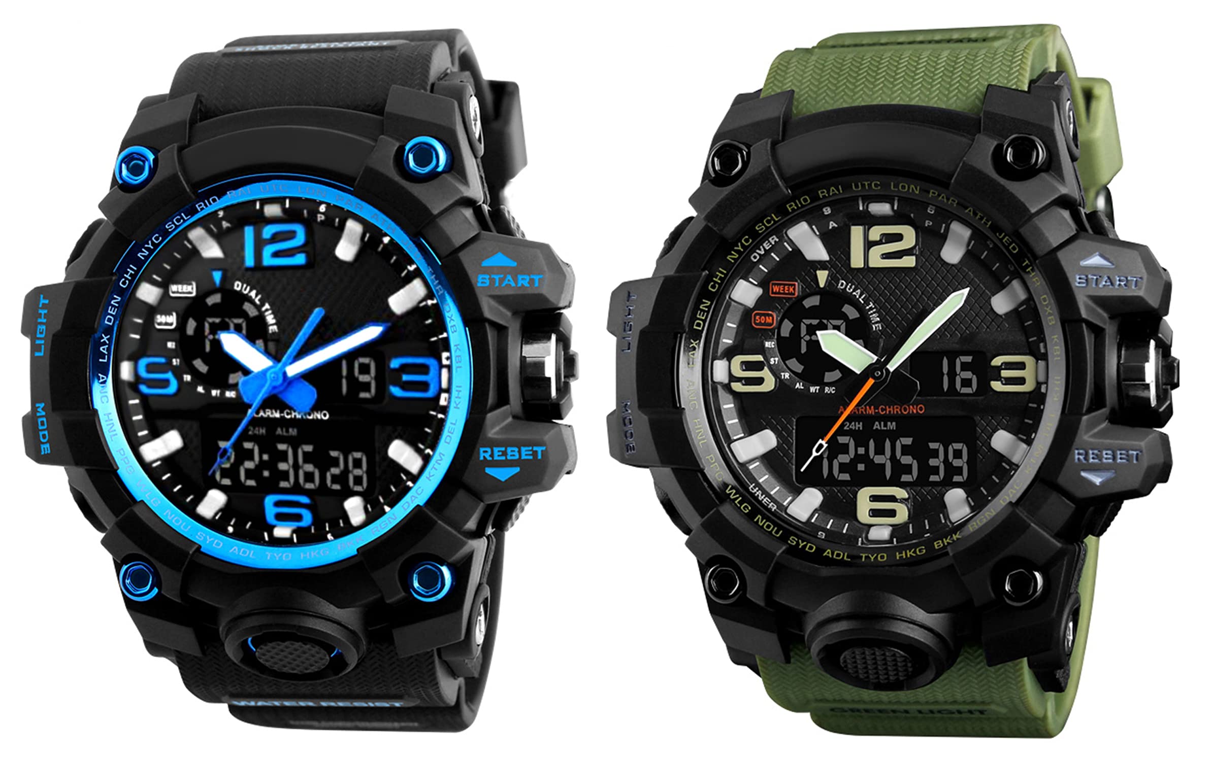 IIK COLLECTION Analog-Digital Display Sports Mens & Boys Wrist Watch Pack of 2 (IIK-DG-002-003-Blue-Green) (B08QN419SF) Amazon Price History, Amazon Price Tracker