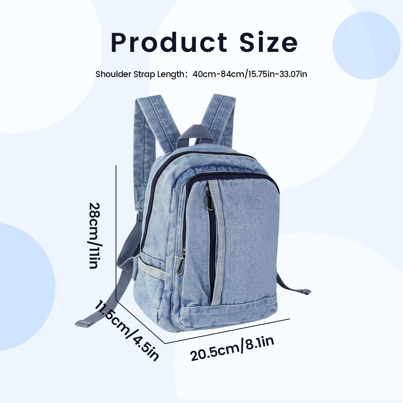 Denim, mały plecak damski, wielofunkcyjny, mały plecak dla kobiet, regulowany pasek na ramię, plecaki damskie do pracy i podróży (ciemnoniebieski)