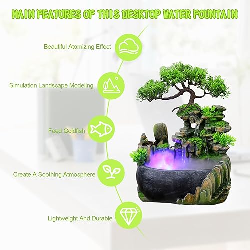 Miniatura 3 de Fuente de mesa de relajación interior Fuente de escritorio Fuente de niebla de agua Decoración con luces LED Fuente de escritorio Cascadas Adornos
