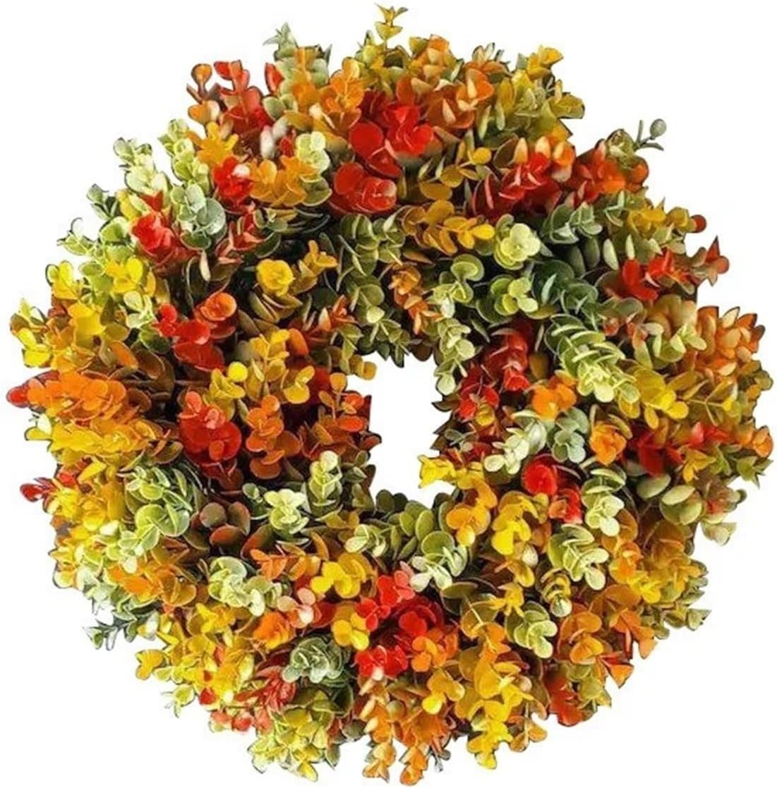 人工花リース リアルな秋の紅葉 室内ドア吊り下げ装飾 感謝祭 クリスマス用(45cm 1pc)