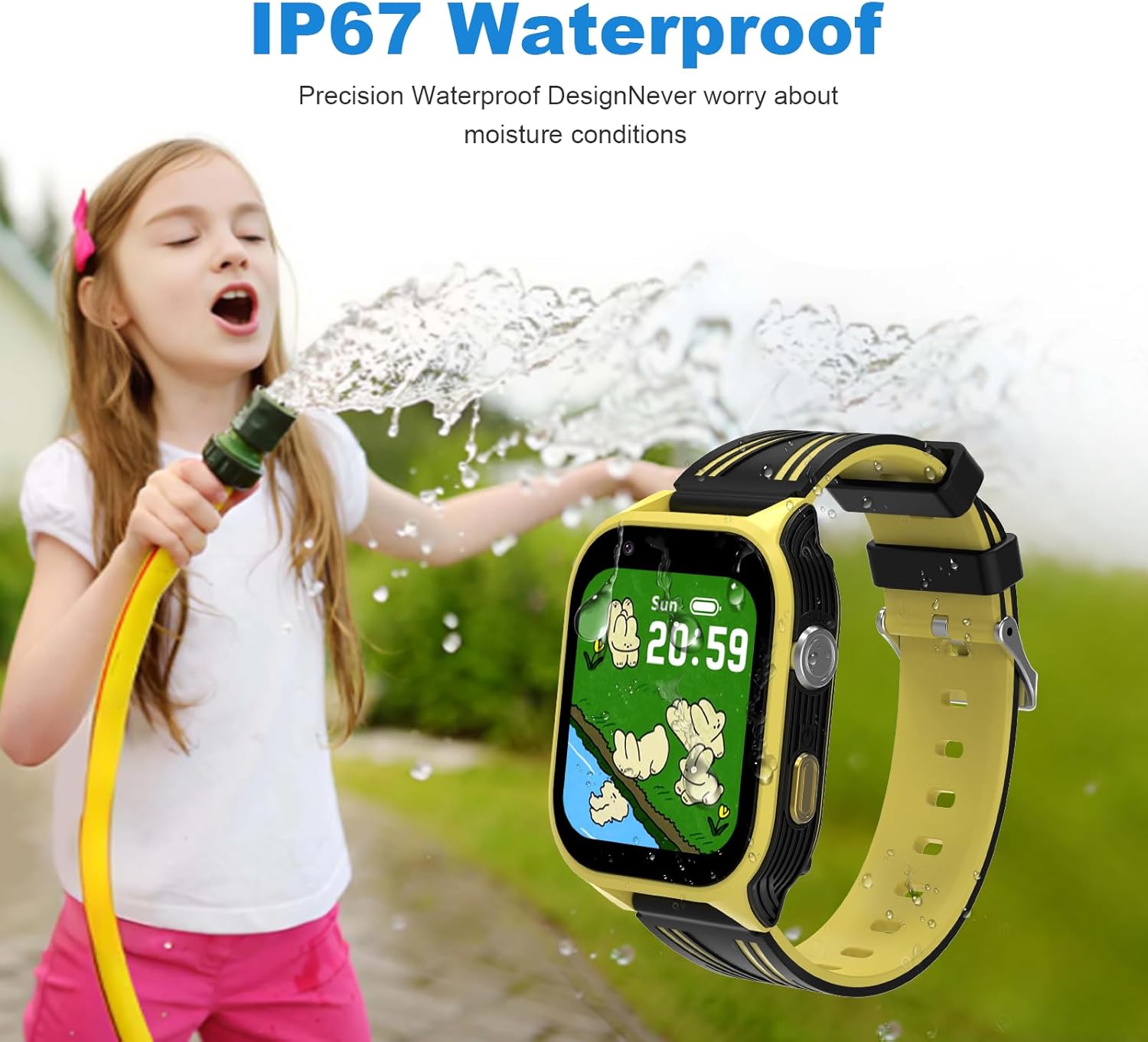 4G Kids Smart Watch - Boys Girls GPS Tracker Kid Smartwatches Phone with SIM Card Whatsapp Bluetooth Video Call SOS Alarm Voice Chat Pedometer Camera Real Time Tracking Smartwatch for Age 4-12 Yellow - Image 7