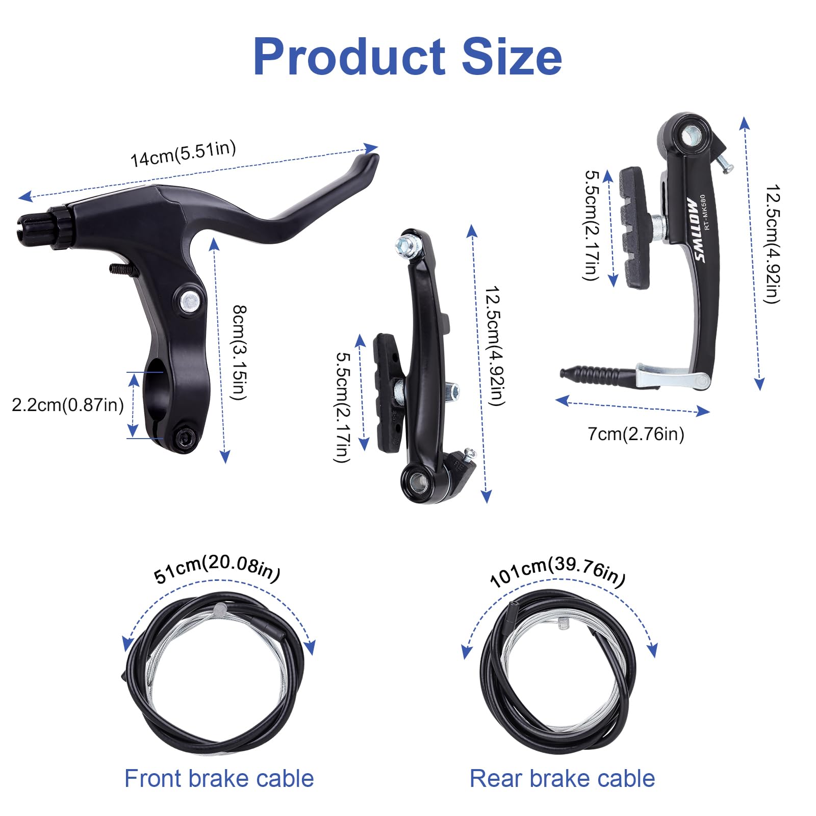 Kit Freins V-Brake Luckwaii Pour VTT - 2 Paires Étriers + Câbles + Outils - Alliage Aluminium