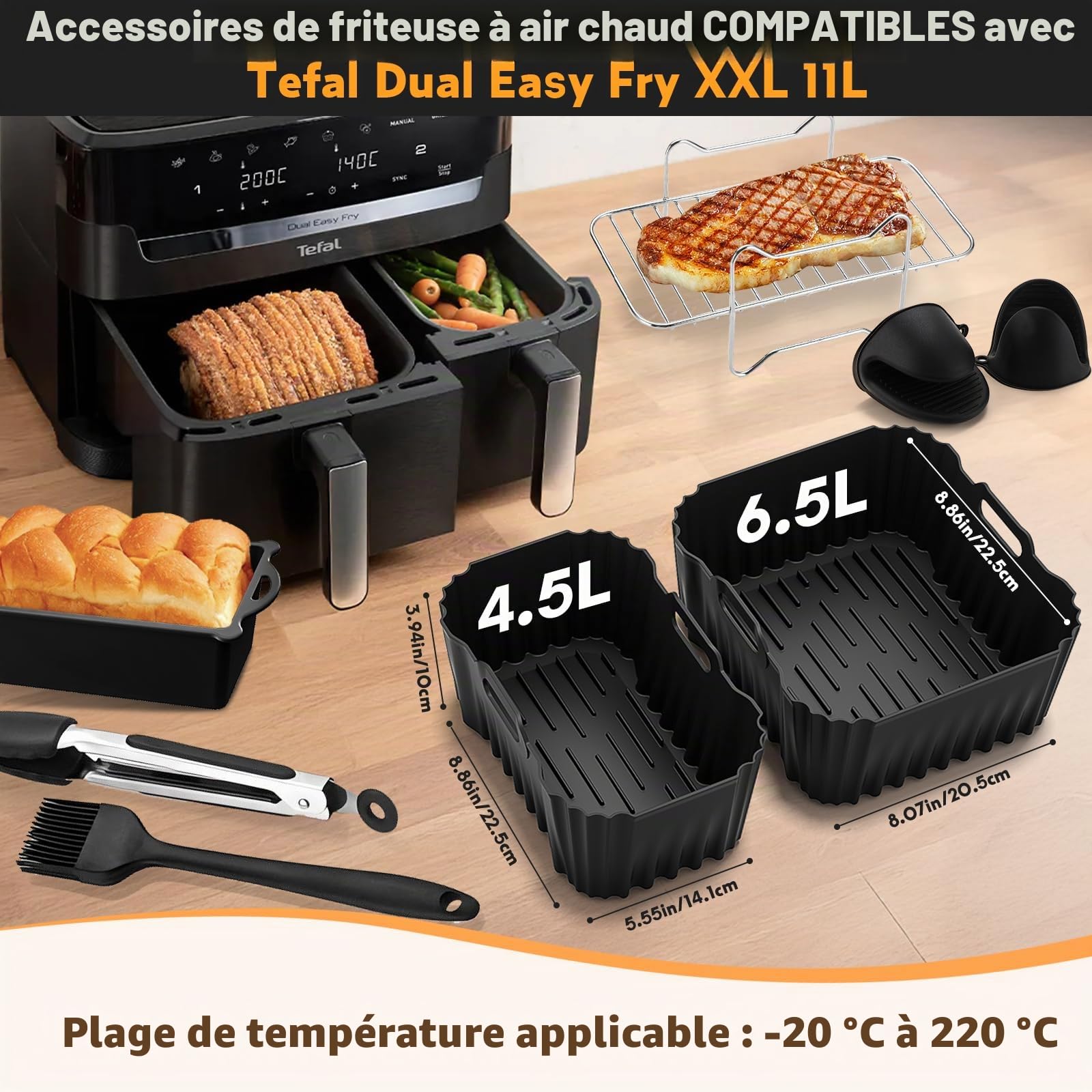Accessoires Air Fryer pour air fryer moulinex xxl 11L, Moule Silicone Air Fryer moulinex avec Grille Air Fryer, Grille de Toast, Moule à gâteau pour Moulinex EZ942B