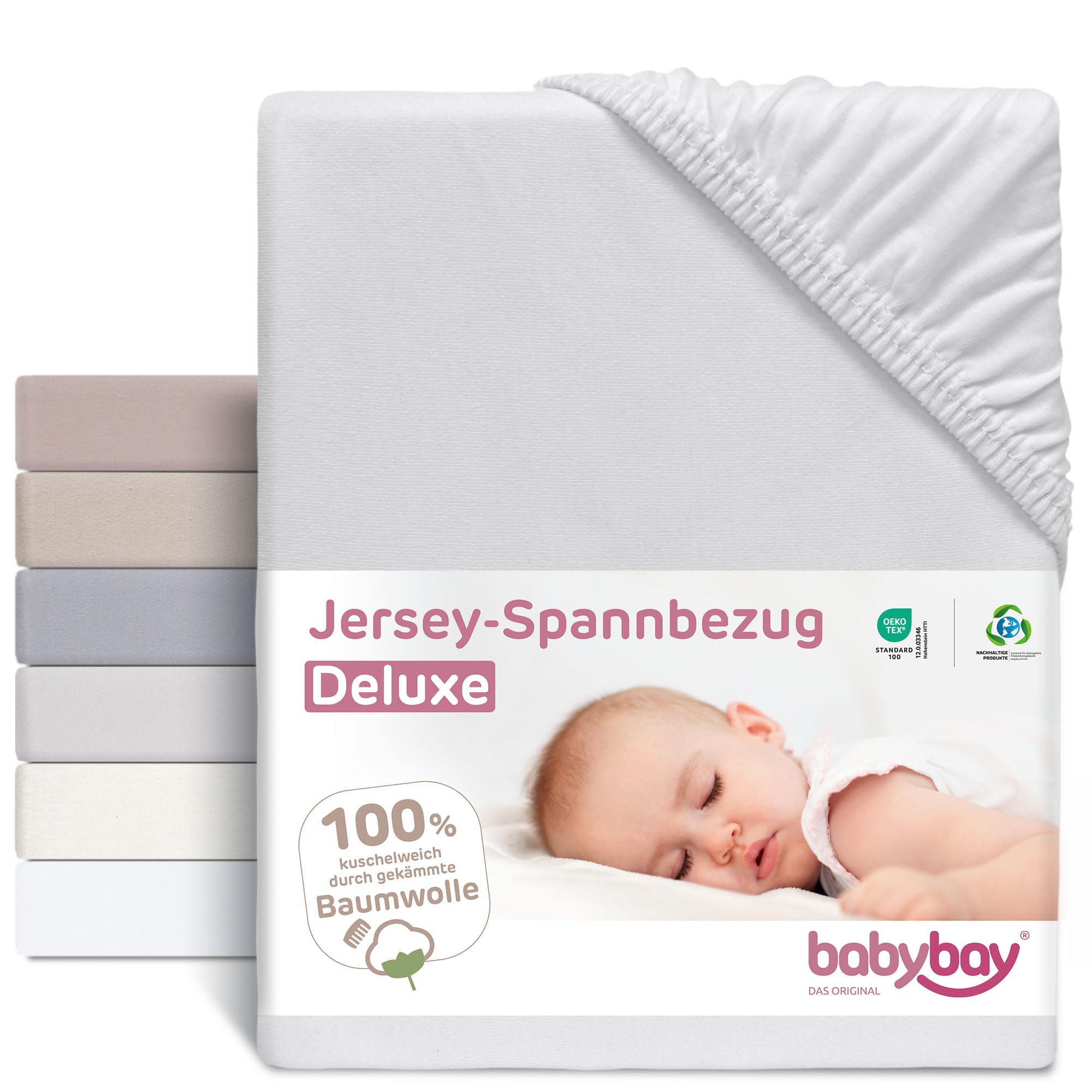 babybay Jersey Fitted Sheet Deluxe Suitable for Boxspring XXL Model Light Grey — image 1