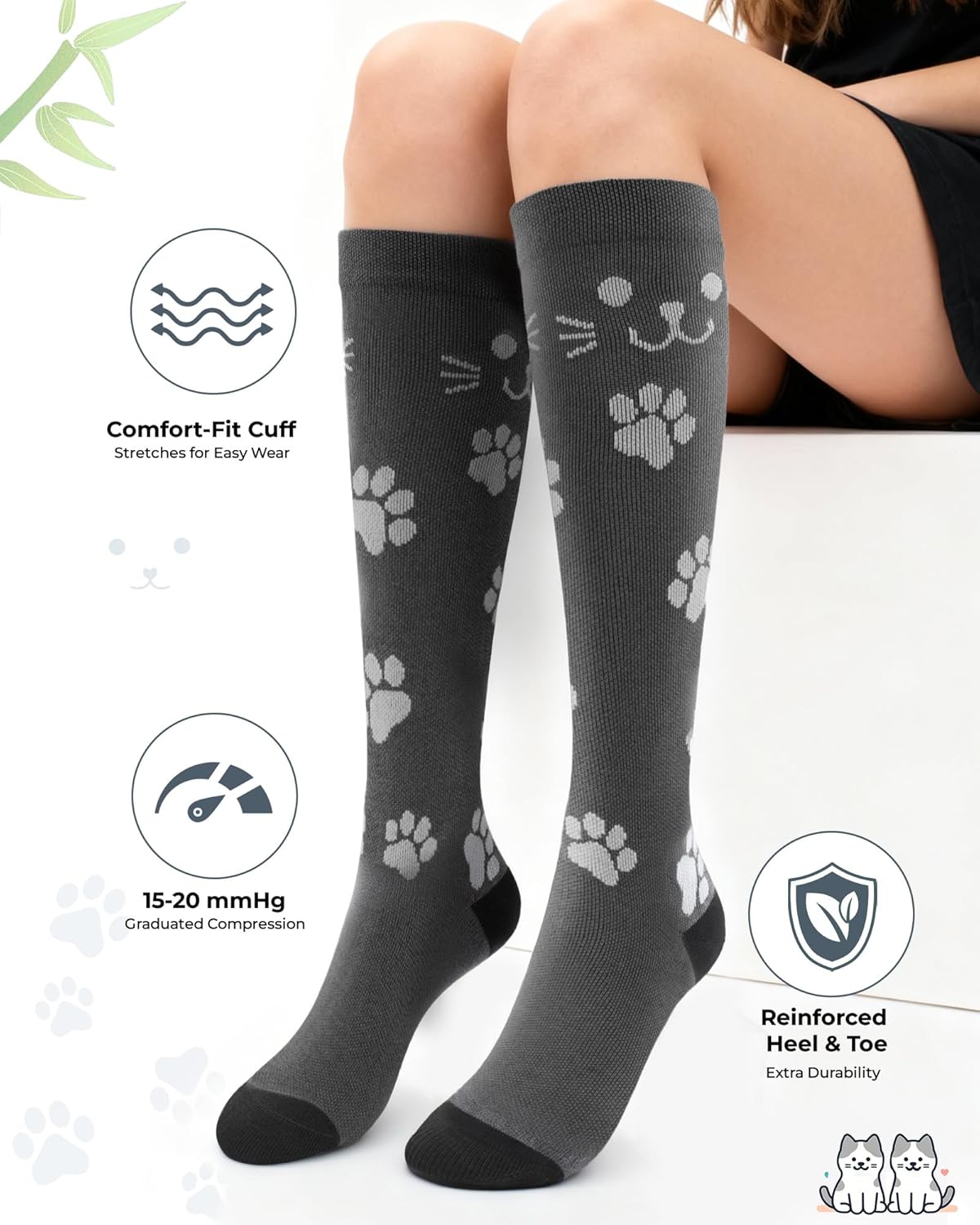 Compression Socks for Women 15-20 mmHg, Viscose from Bamboo, 3-Pair Knee High for Travel, Work & All-Day Comfort - Image 3