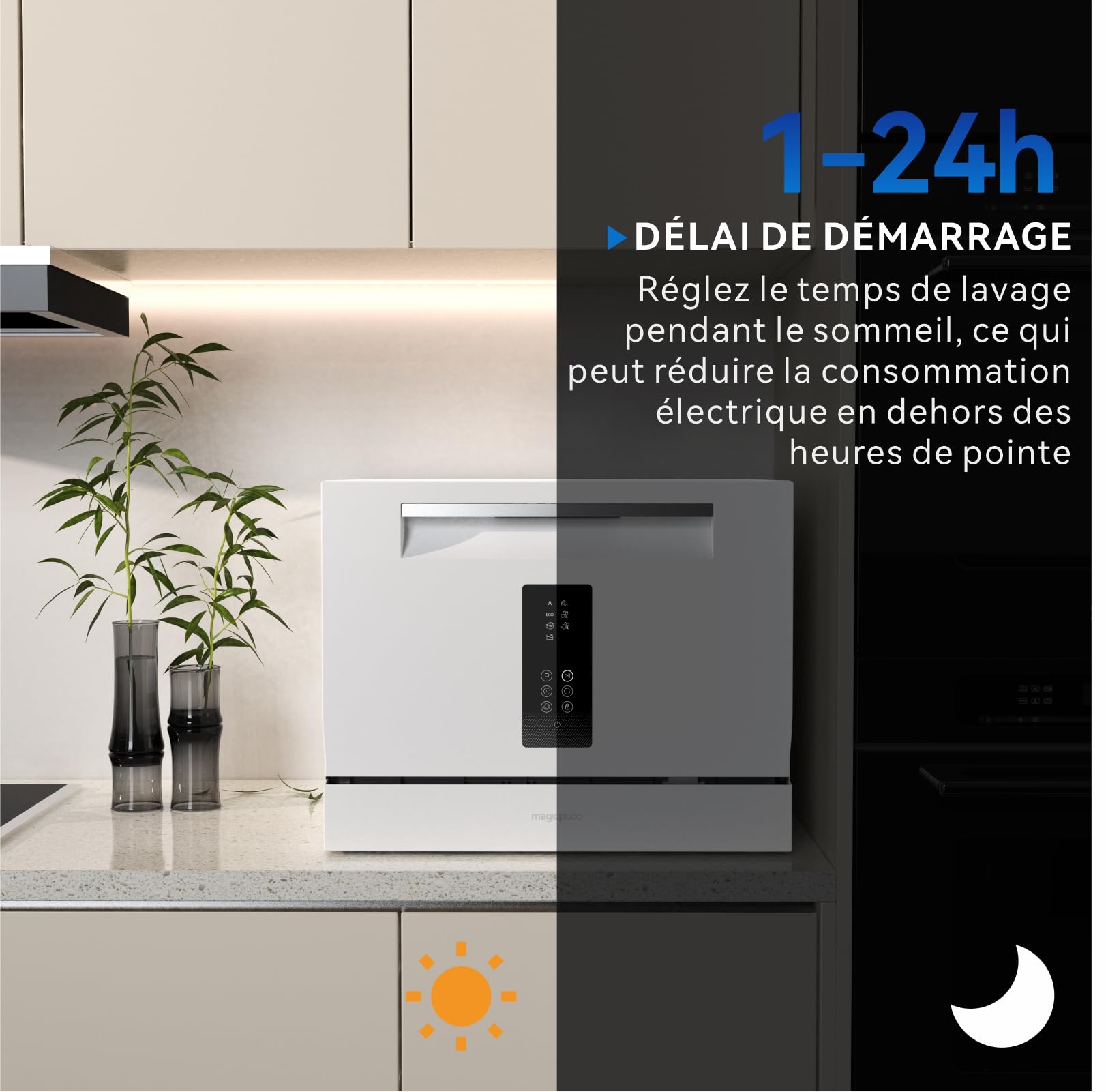Magicplux Lave-vaisselle de table 7+1 Programmes Départ Différé Autonettoyant 6 Couverts Blanc