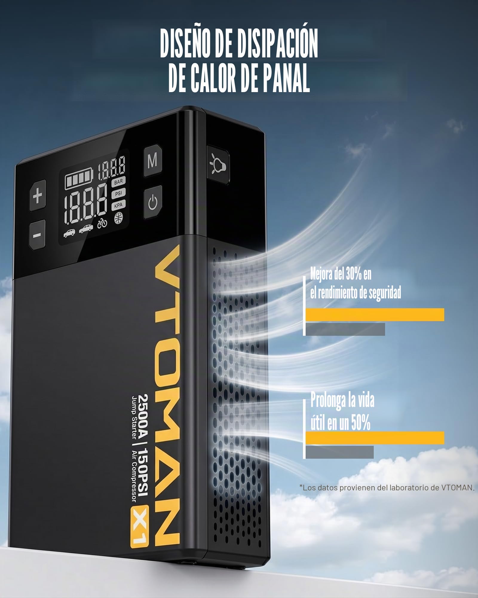 VTOMAN X1 - Paquete de energía de arranque con compresor de aire de 2500 A, arrancador de batería portátil de coche (hasta motores diésel de hasta 8.5 L/6.0 L) con inflador de neumáticos digital de