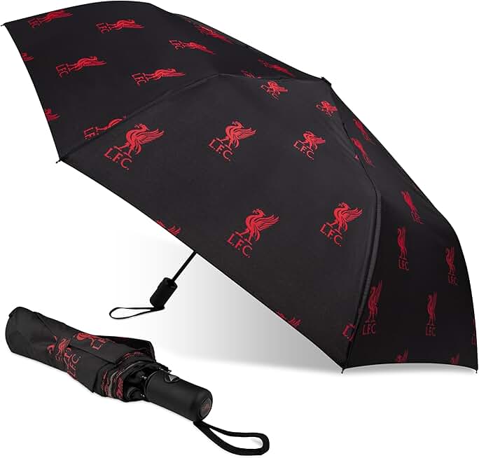 Liverpool FC Umbrella for Adults and Teens - Compact Folding Telescopic Umbrella Lightweight - Liverpool Gifts for Him