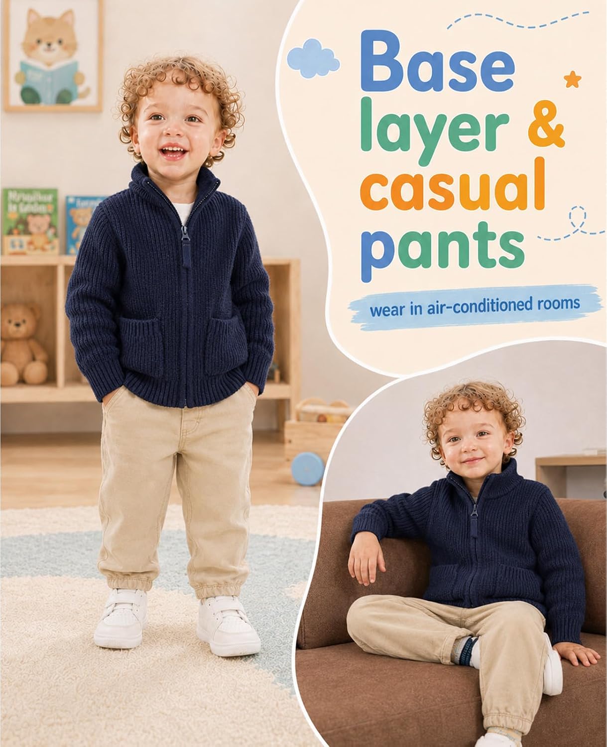 UVIPC Infant Toddler Boys Knit Cardigan Sweater Mock Neck Sweaters 18M-4T
