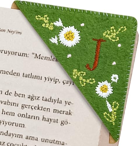 Marcapáginas de esquina bordado, marcapáginas personalizadas con 26 letras de diseño de triángulo de fieltro, bordado y hecho a mano para tu placer