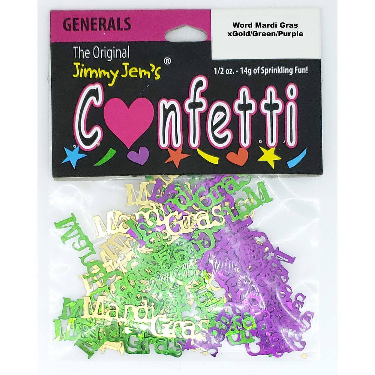 Confetti Word MARDI GRAS Gold,Green,Purple - 3 Half Oz Bags (1.5 oz) #7711