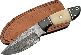 SZCO Supplies DM-1085 Damascus Horn/Bone Handle Skinning Knife, Black