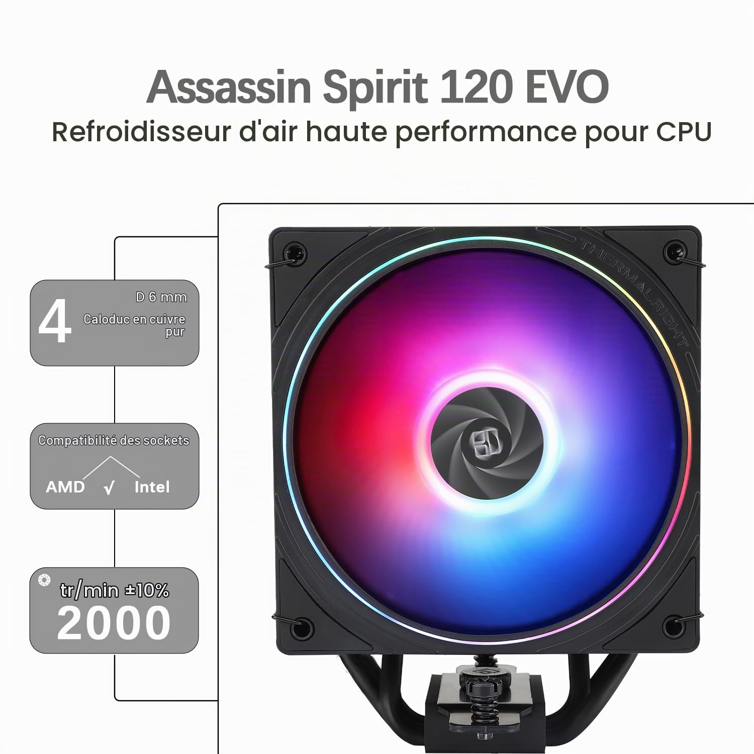 TR-Thermalright Assassin Spirit 120 EVO CPU Kühler-4 Heatpipes, leiser 120mm PWM Lüfter-ARGB, für AMD AM4 AM5,Intel LGA1851/1700/115x/1200,PC Kühler