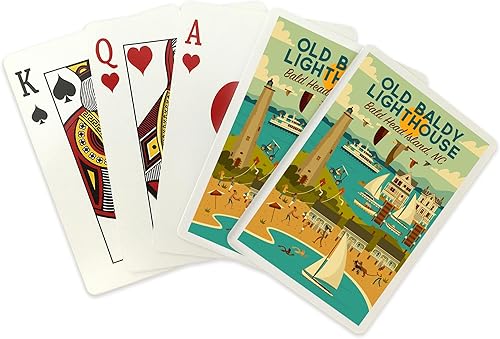 Miniatura 2 de Lantern Press Bald Head Island, North Carolina, Old Baldy Lighthouse, Geometric, 52 Playing Cards for Adults, Poker Size Card Deck