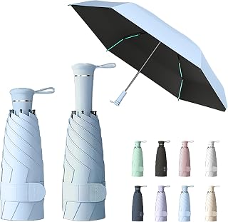 Mini Folding Travel Umbrella with Built-in Hidden Telescoping Handle,Teflon Coating, UPF 50+,UV Protection,Compact Lightweight Portable,6 Ribs Design,Small,Sun/Rain,Women/ Kids/Girls,Backpack Car