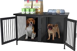 GDLF Double Dog Crate with Divider: Stylish Kennel Furniture for Your Furry Friends