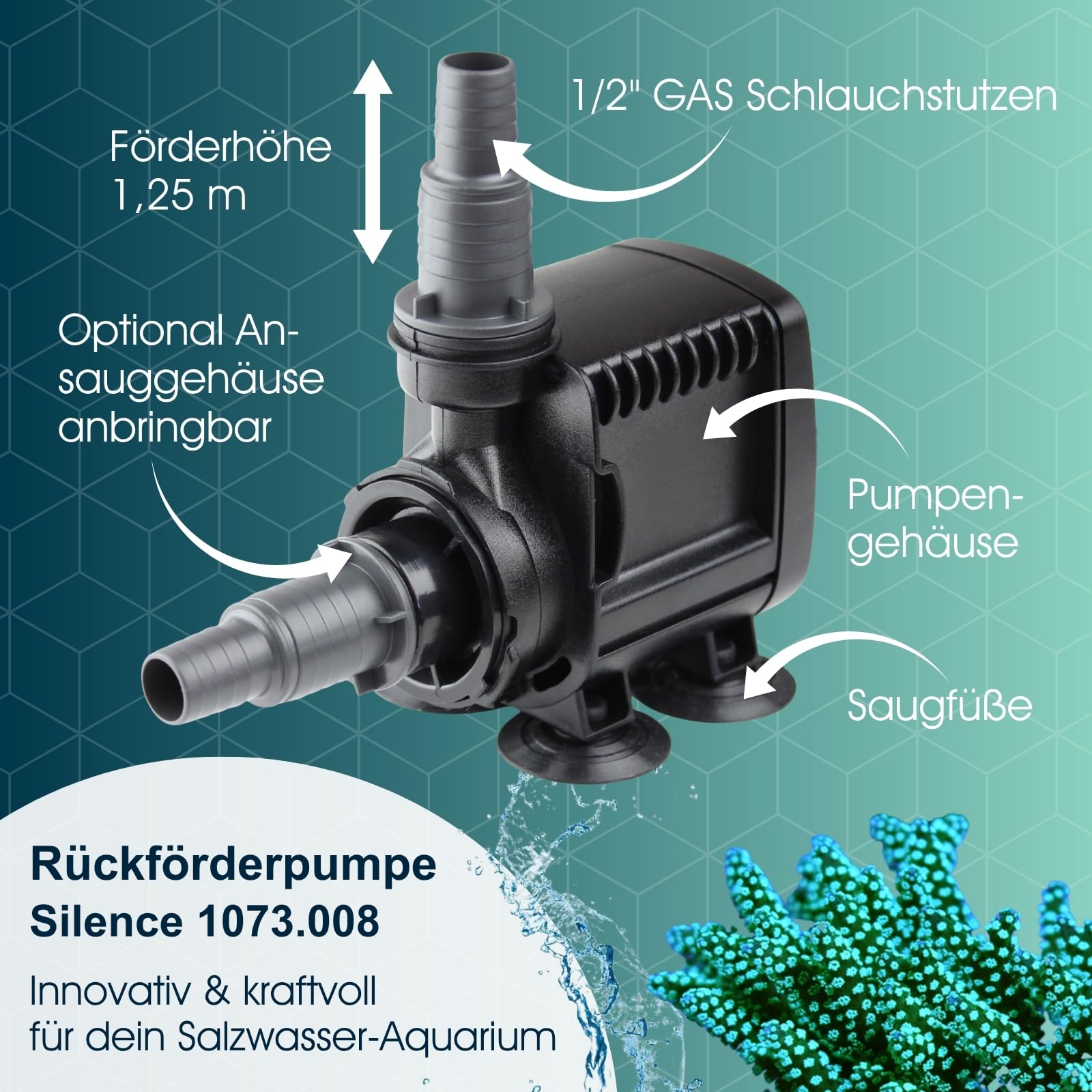 TUNZE Rückförderpumpe Silence I Energieeffiziente Aquarienpumpe für Meer- und Süßwasseraquarien I leise & kraftvolle Aquarium Pumpe mit geringem Energieverbrauch I Hochwertige Universalpumpe