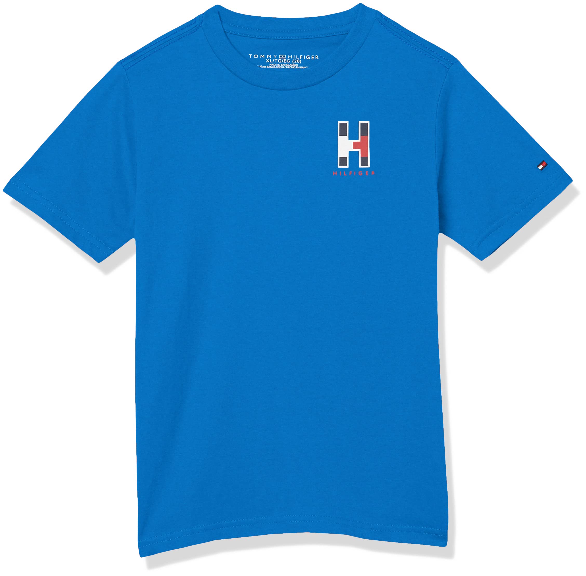 Tommy Hilfiger Camiseta de manga corta para niño con cuello redondo mate, suave, cómoda, ajuste relajado