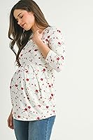 Vista 63 de LaClef - Blusa de maternidad para mujer, cuello redondo, manga 3/4, plisada al frente, estilo peplum Cuadros marrones