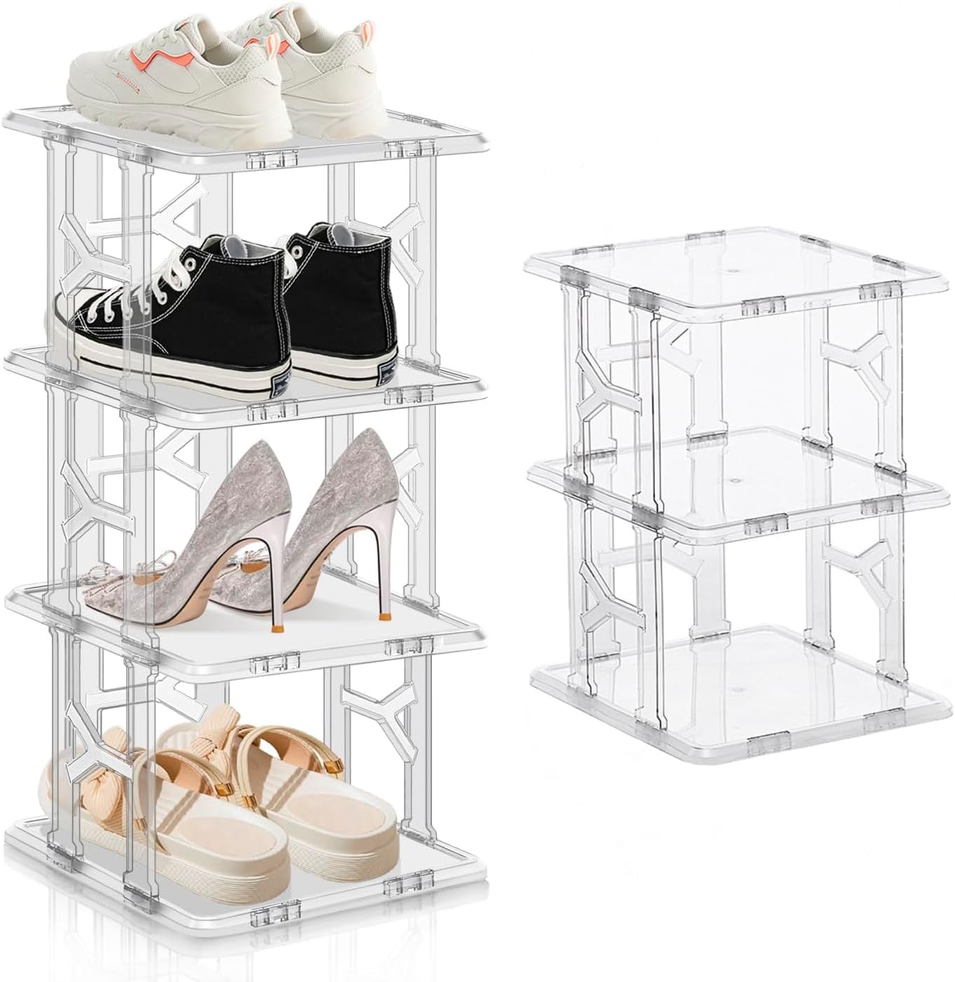 SLEEPHEAD®Shoe Rack for Closet, Plastic Vertical Shoe Organizer, Small Free Standing Shoe Shelves for Entryway Stackable Shoe Tower Space Saver (Clean 4+3 tiger)