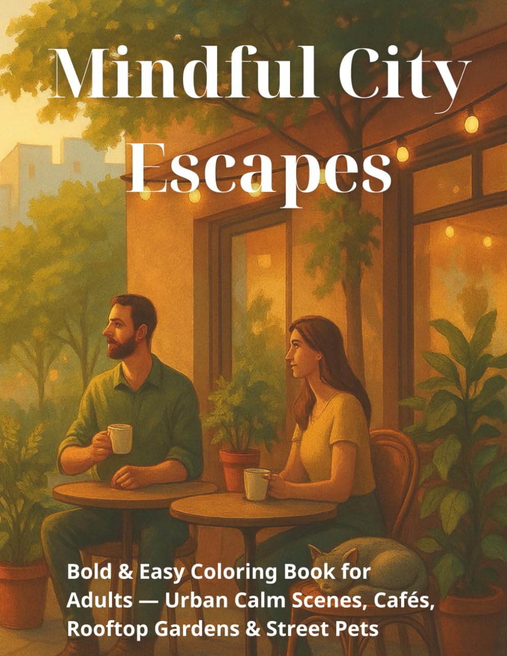 Mindful City Escapes: Bold & Easy Coloring Book for Adults — Urban Calm Scenes, Cafés, Rooftop Gardens & Street Pets,