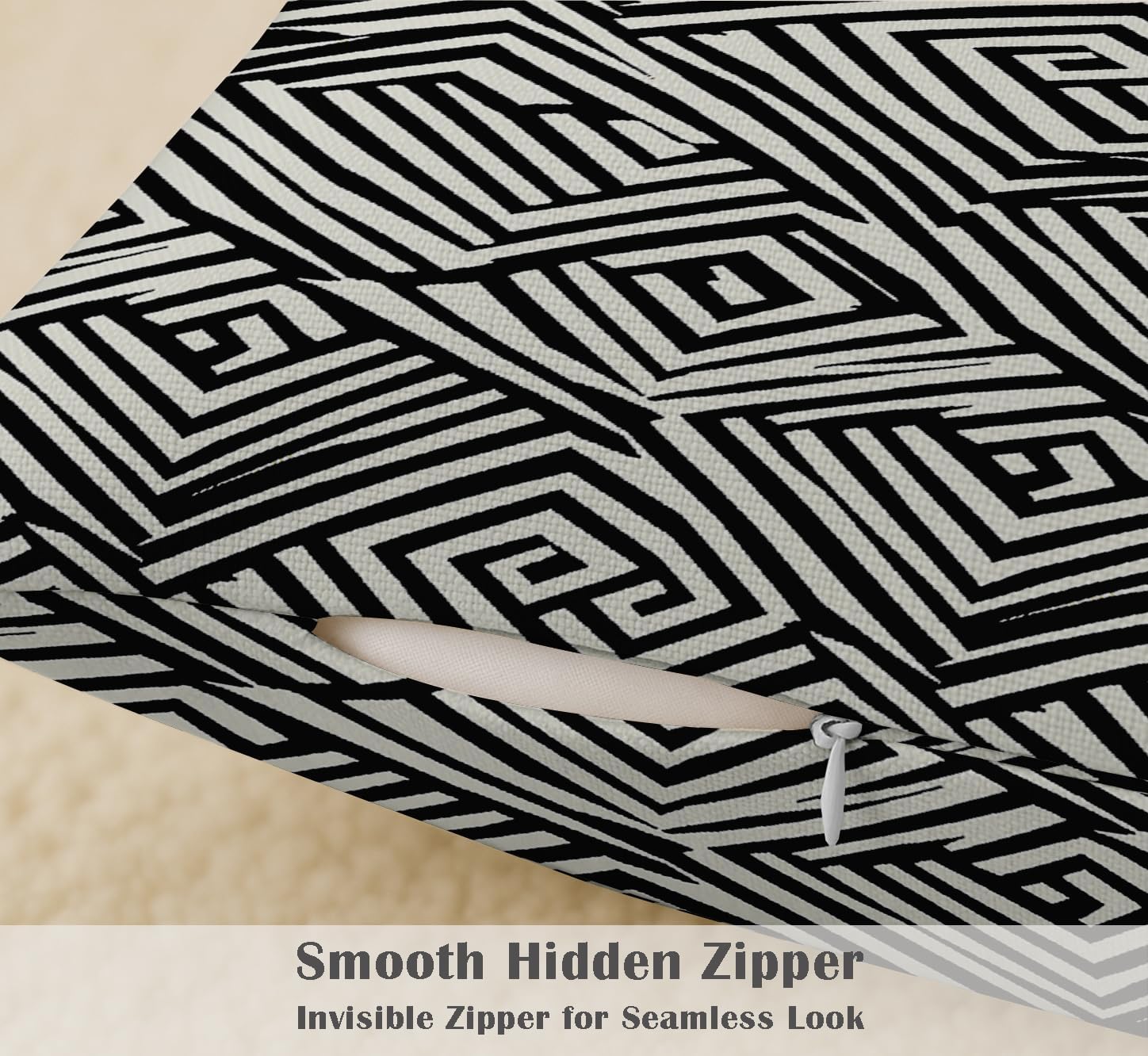 Cotton Cushion Covers Set of 4-16x16 Inch, Geometric Print, Double-Sided Printed Throw Pillow Covers with Hidden Zipper - No Filler - Black