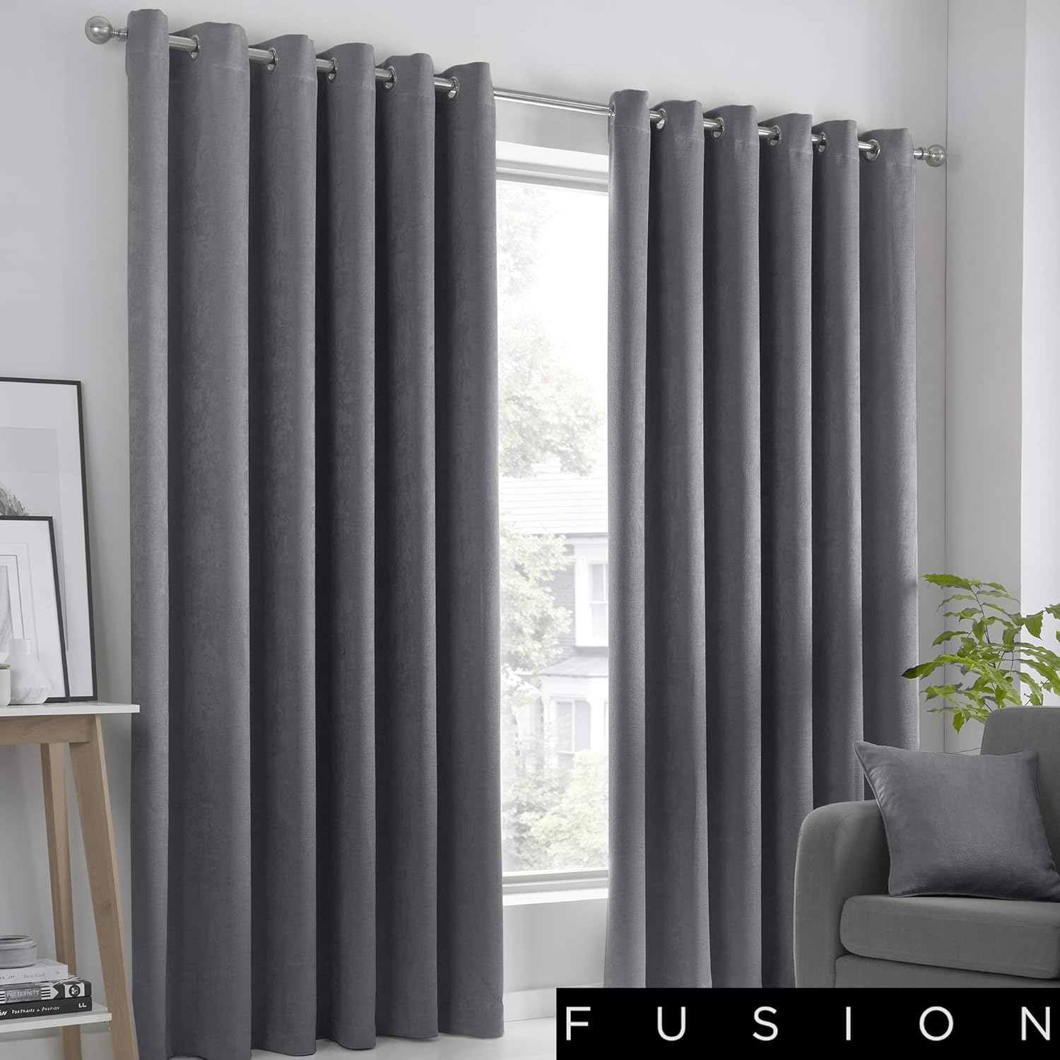 Fusion Strata Triple-Woven Dimout Eyelet Curtains - Charcoal - 117cm x 229cm