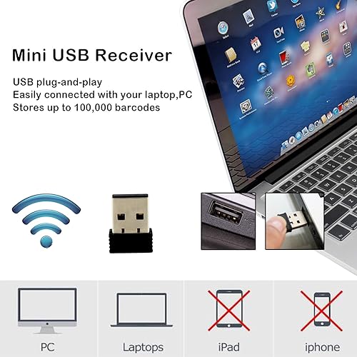 Miniatura 5 de symcode - Escáner de código de barras USB inalámbrico, lector automático de código de barras CCD de 2.4 GHz inalámbrico y USB 2.0 con cable,