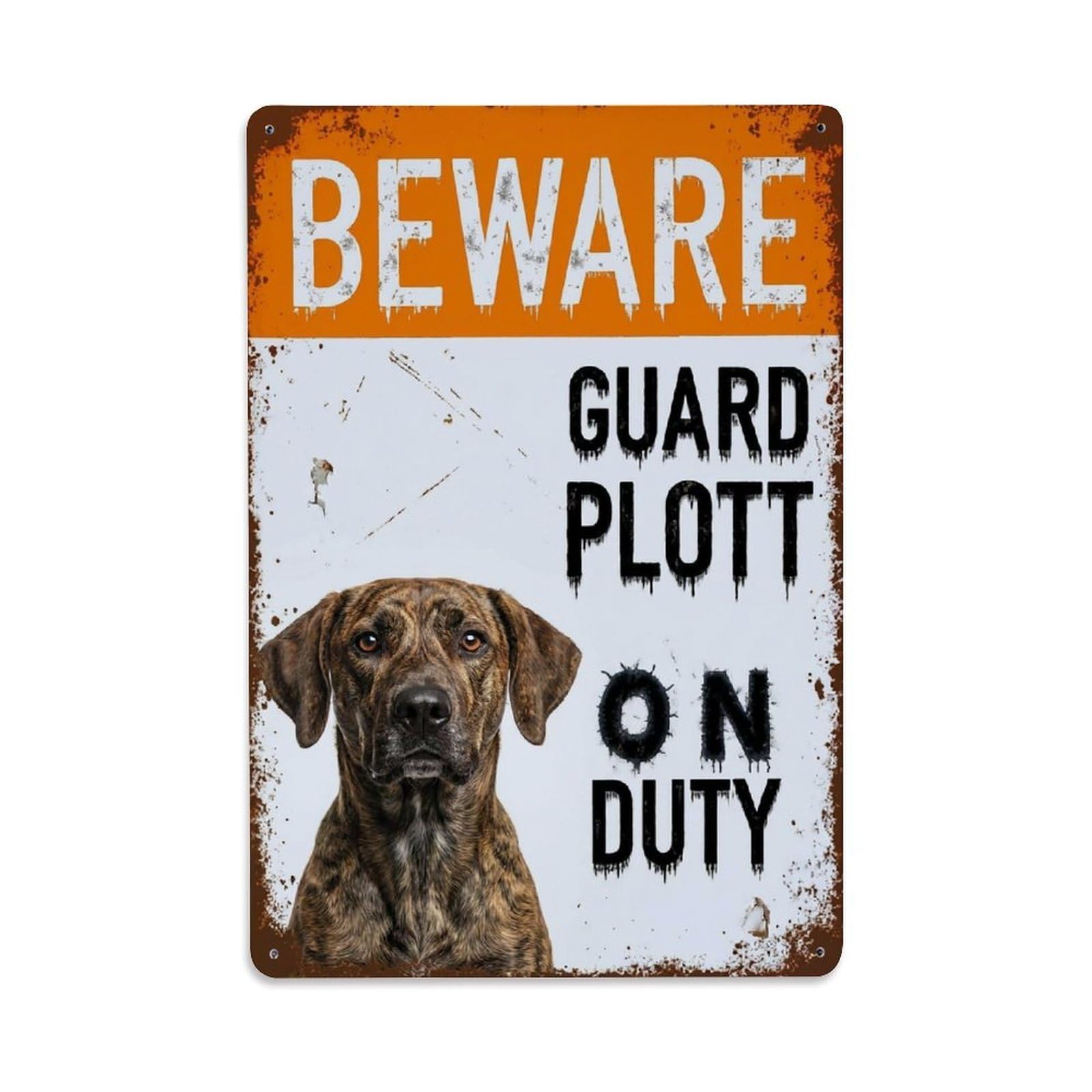 Vintage Funny Plott Guard Beware of Dog Hallway Metal Tin Sign Plaque Wall Decor for Cafe, Club Bar, Office, Garden Metal Poster 8x12Inch