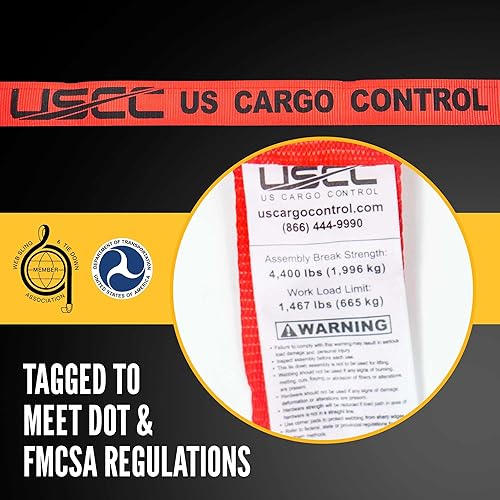 Miniatura 2 de US Cargo Control, Correas de trinquete sin fin, 2 pulgadas de ancho x 15 pies de largo, correas de trinquete rojas, amarre de trinquete de mango