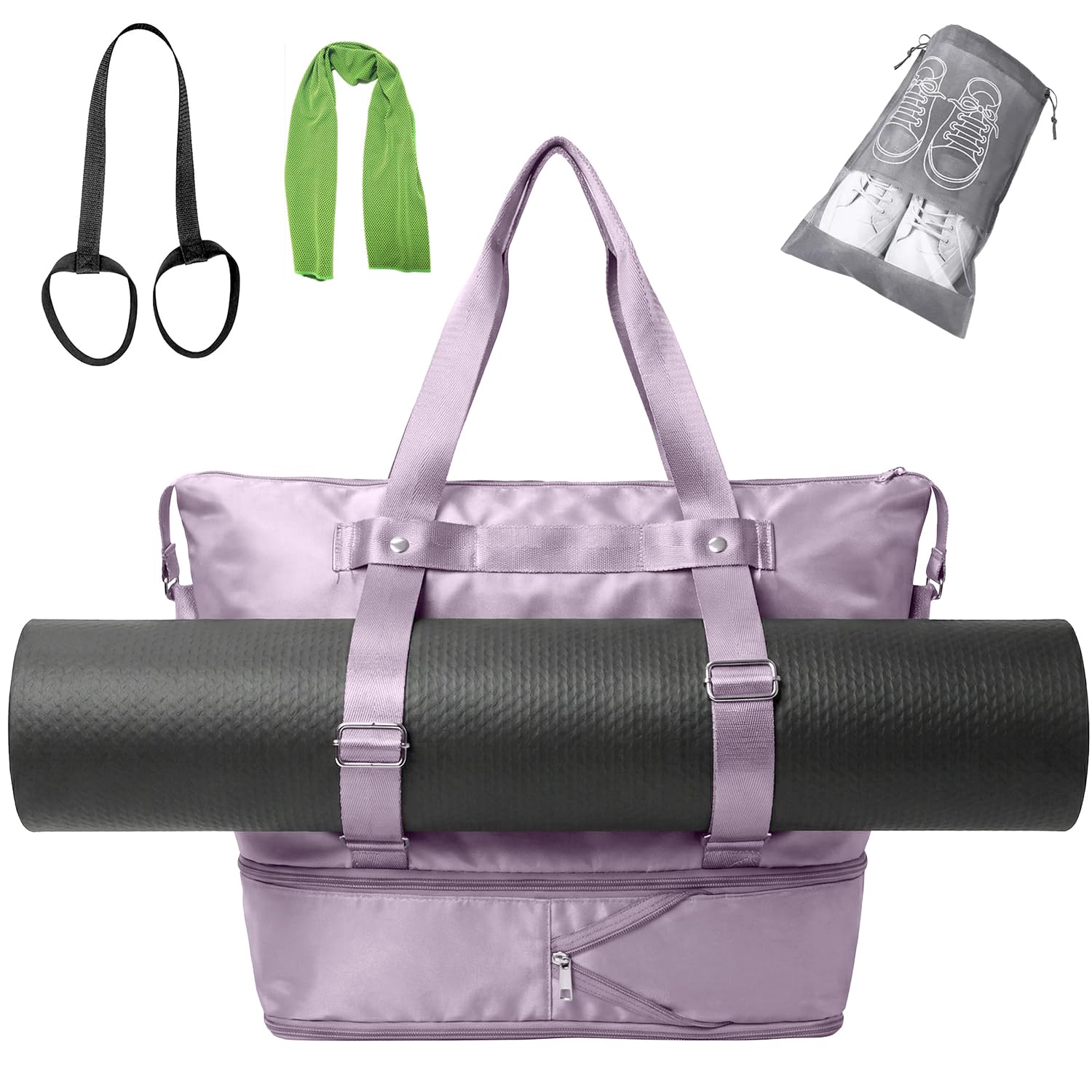 TOEVE Yoga Mat Bag, Sport Gym Bag Womens, Lightweight Yoga Bags with Yo-ga Strap, Large Gym Bag, Waterproof Yo-ga Bags with Shoes Compartment and Wet Pocket (Purple)