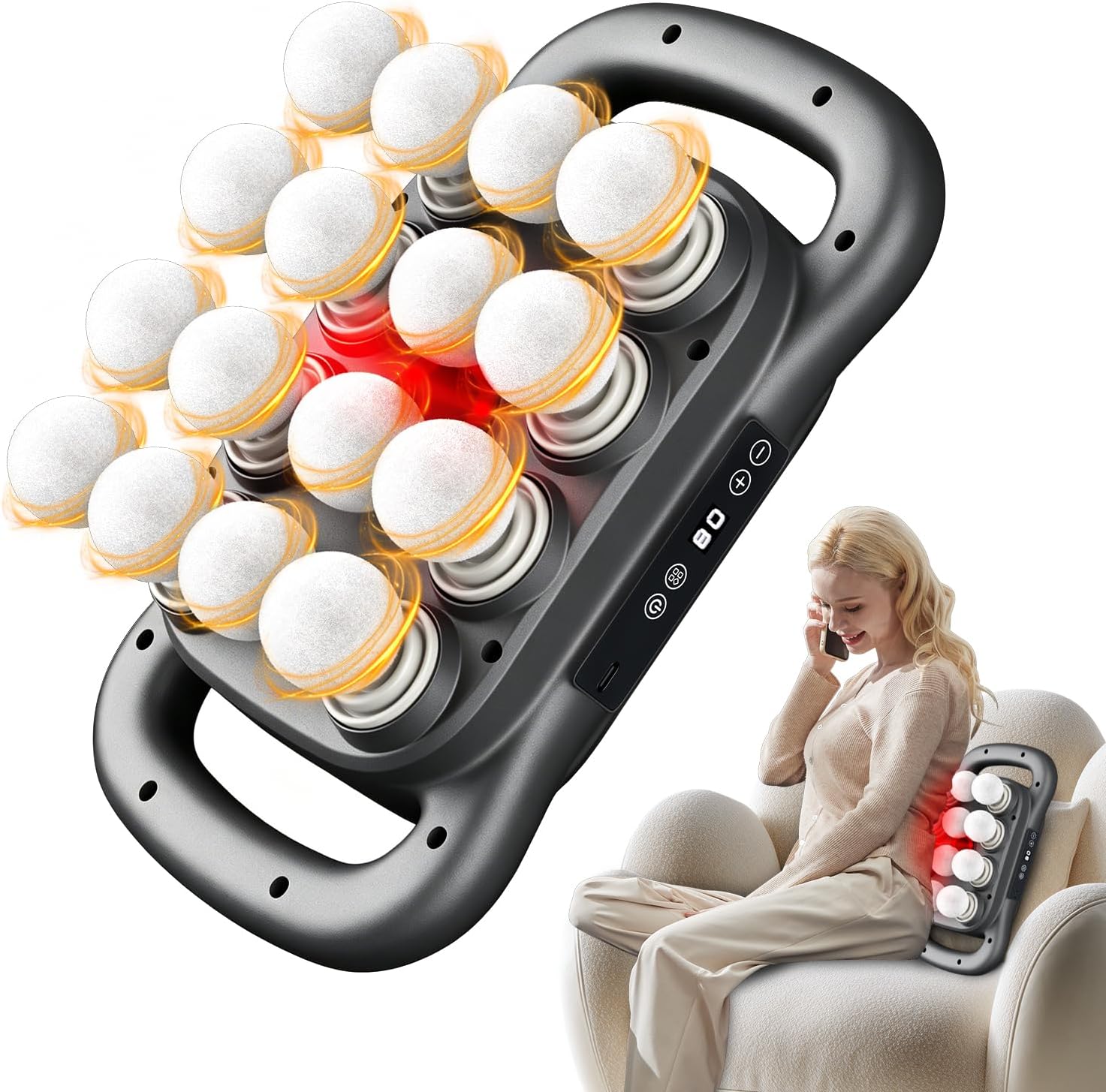 Massage Gun Deep Tissue – 16 Heads, 9 Speeds & 9 Modes, High Power Percussion Massager Gun for Full Body Relief, Fascia Massage Gun for Muscle